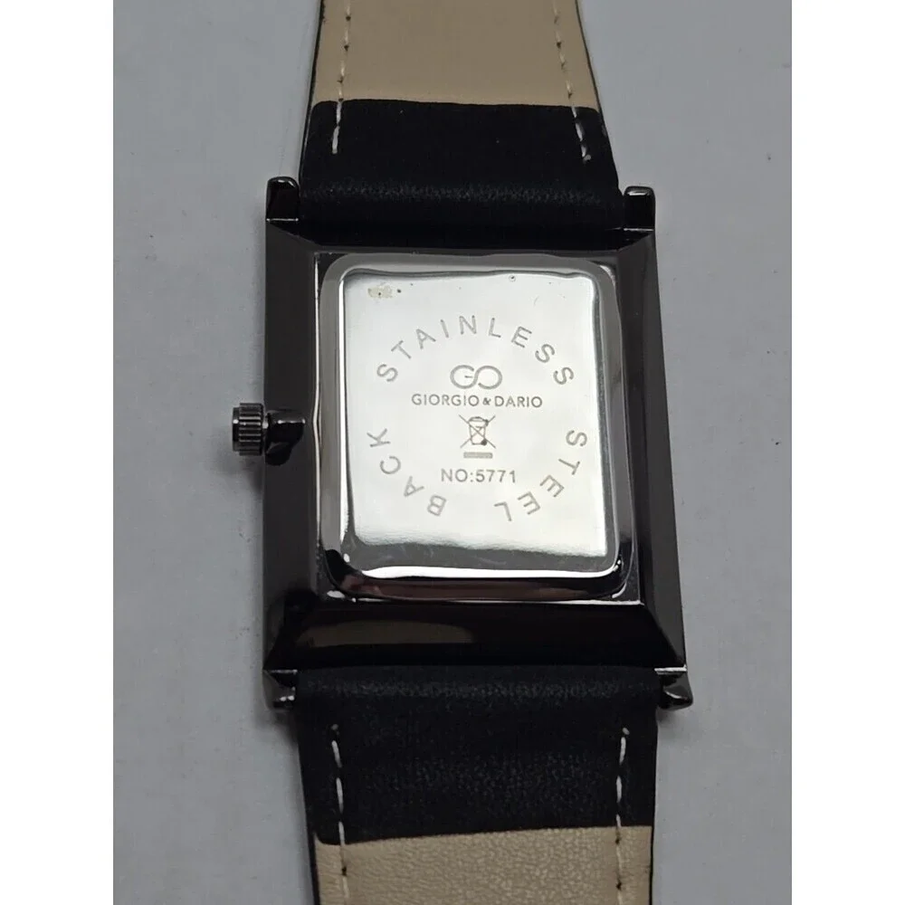 Giorgio & Dario 5771 Slim Tank Black Dial Quartz Watch New Battery Unisex